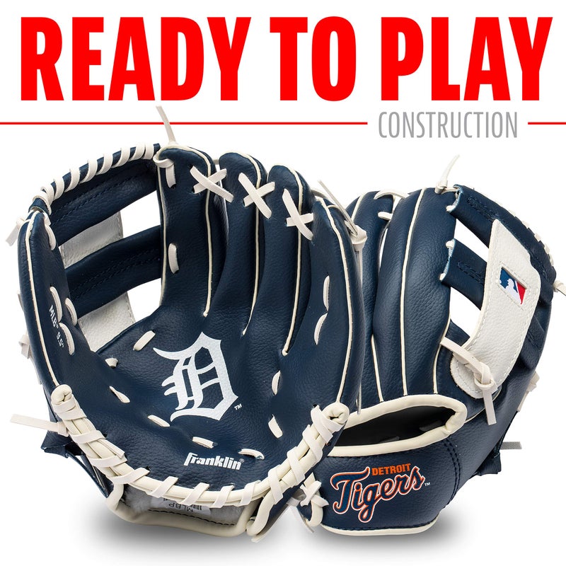 Franklin Sports مجموعة قفاز وكرة تيبال من فرانكلين سبورتس MLB للأطفال - قفاز وكرة بيسبول وتيبال للأطفال من ديترويت تايجرز - قفاز مثالي للأطفال - 9.5" - Image 2